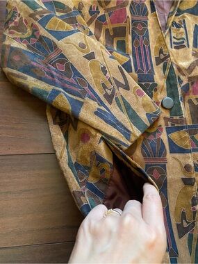 Rare Vintage SIENA New York Suede Blazer Egyptian Pharaoh Print Size Small